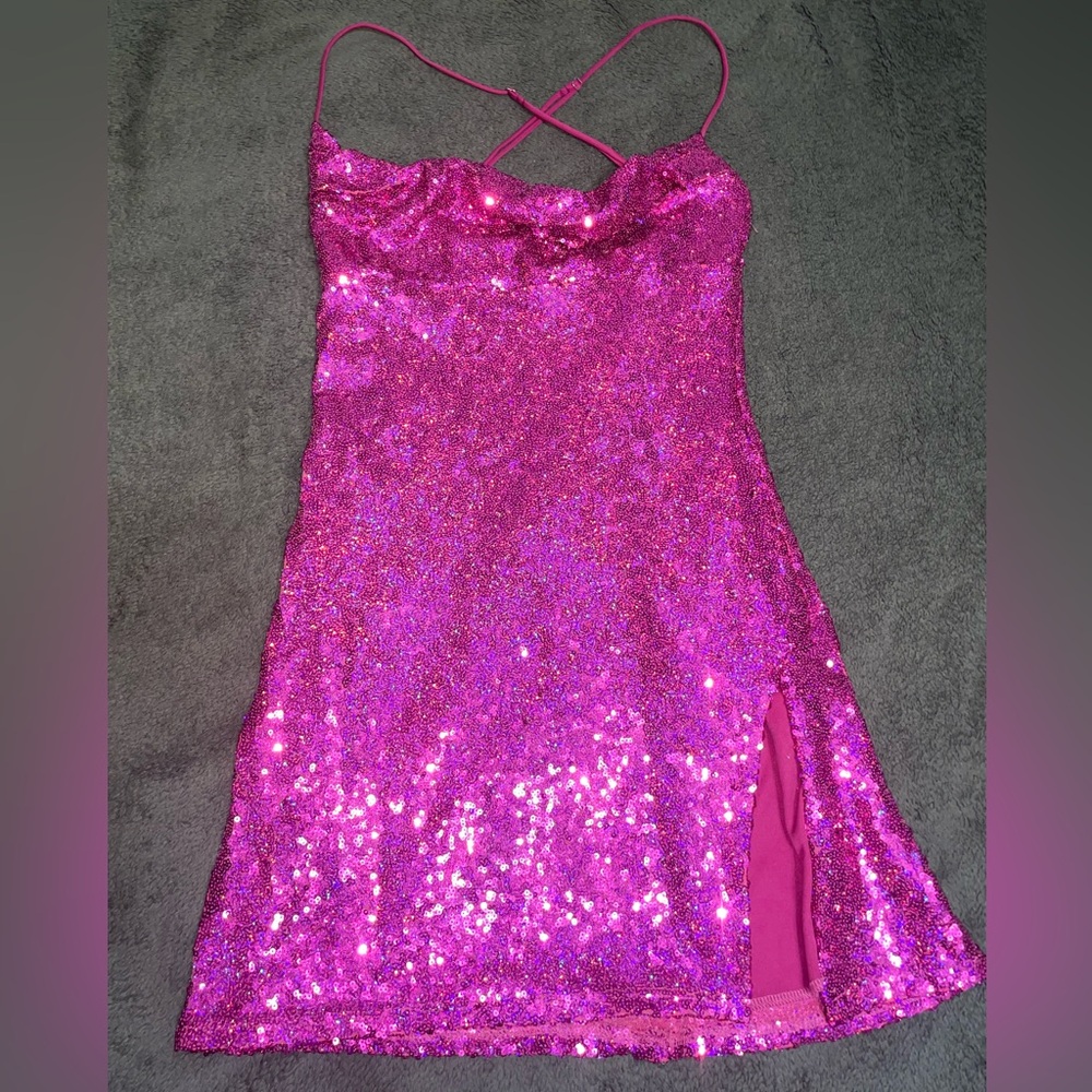 Sequin Side Slit Dress in Pink